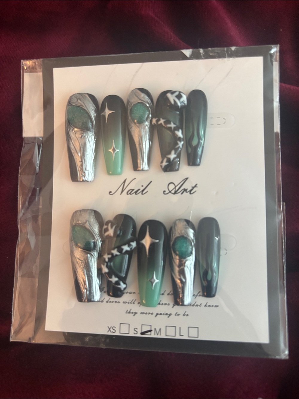 Emerald & Silver Galaxy Press-On Nails